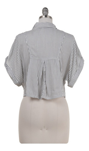 Imagen 3 de 7 de Blusa Vestir Corta Rayas Lazo Cintura Manga Mariposa Fresca.