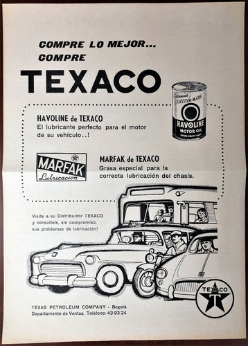 Texaco Lubricantes Antiguo Aviso Publicitario De 1961
