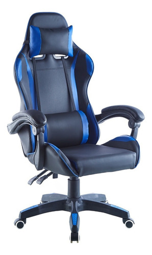 Silla Gamer Tedge Ergonómica Reclinable Negra Con Azul Color Negro