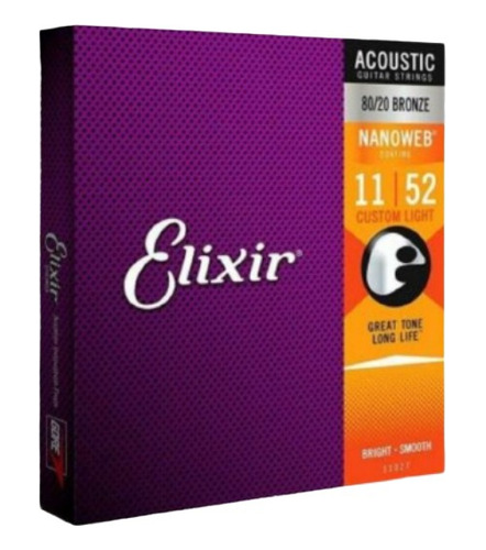 Encordoamento Elixir Cordas 0.11 Custom Light Violão Aço