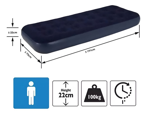 Colchon Inflable Colchon 1 Plaza Colchon Camping 185x76x22cm