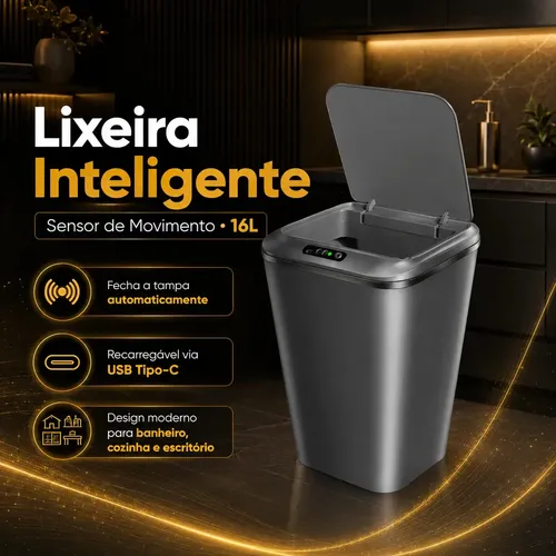 Lixeira Inteligente Automática 16L (Cinza)