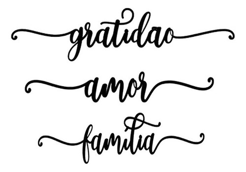 Kit 3 Palavras Gratidão Mdf Decoração Letreiro Familia Amor Cor Preto Cor da armação Preto