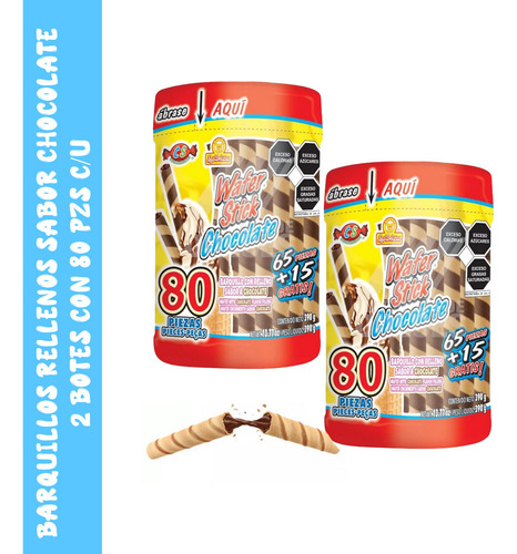 Galleta Wafer Stick Barquillo Tubo Chocolate 2 Botes 85 Pzs