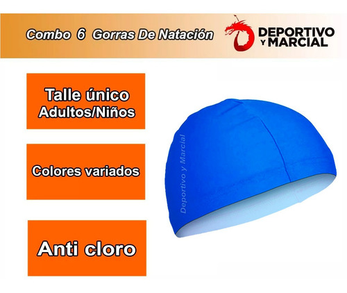 Imagen 3 de 5 de 6 Gorras De Natacion Lycra Varios Colores Nereo Pileta Set