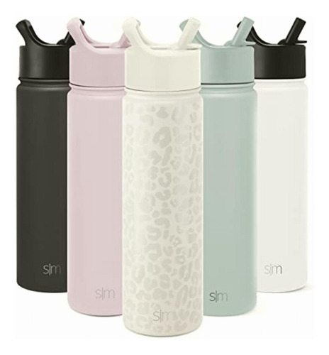 Simple Modern Leopard Water Bottle With Straw Lid Vacuum Color Pattern: Cream Leopard