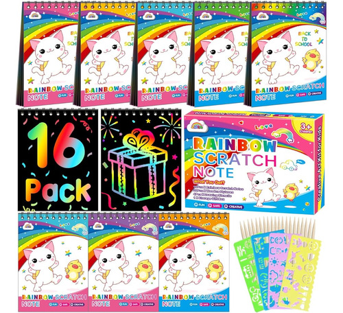 Zmlm Scratch Notebook Party Favores: 16 Pack Rainbow Scratch