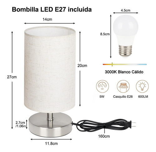 Lámparas De Buró De Escritorio De Noche Lampara Led De Mesa