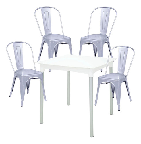 Juego Comedor Mesa Diana Tramontina + 4 Sillas Diseño Tolix