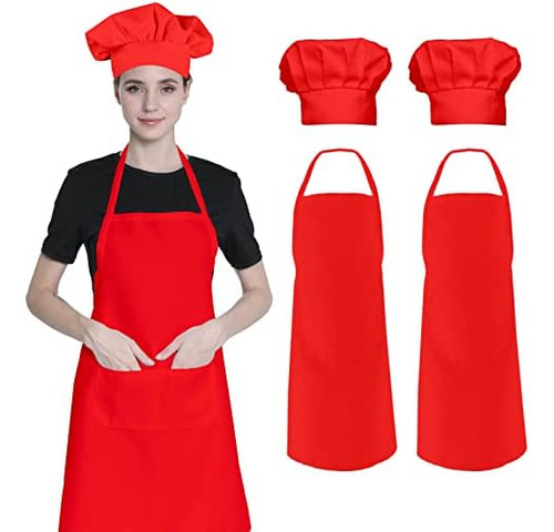 Hi Loyaya Paquete De 2 Delantales Rojos Y Gorro De Chef Para