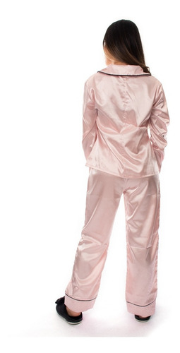 Pijama Mujer Seda Saten Camisa Pantalon Suave Elegante Moda