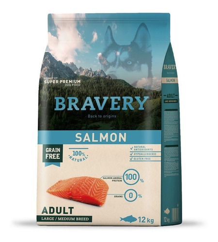 Alimento Para Perros Raza Grande Adulto Bravery Salmón 12kg