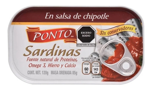 3 Sardinas Ponto En Salsa De Chipotle 120 Gr C/u