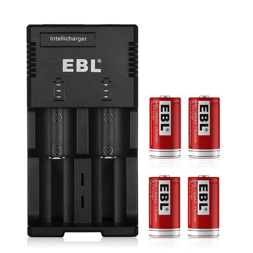 4 X Ebl 750mah 16340 De La Batería Del Li-ion Baterías Recar