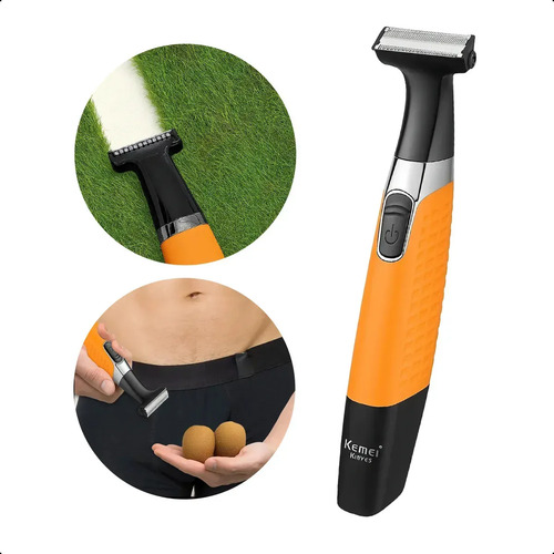 Barbeador Elétrico Prova D'água Kemei Laranja Sem Fio