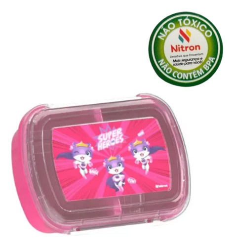 Marmita Infantil Divisória P/ Lanche Tampa Hermética Escolar Cor Rosa