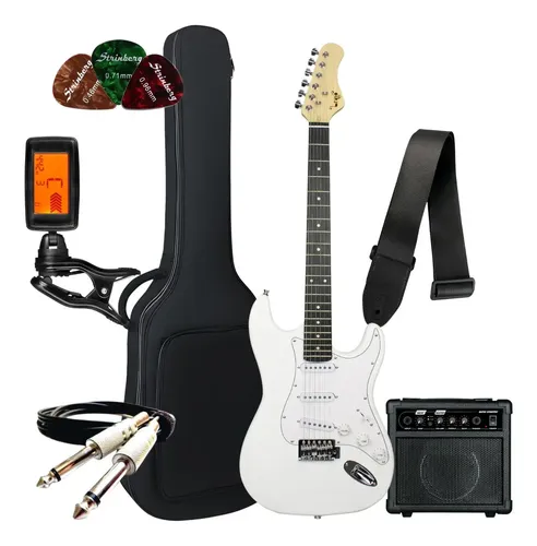 Kit Guitarra Elétrica Stratocaster Bravo Music Beg100 Iniciante +