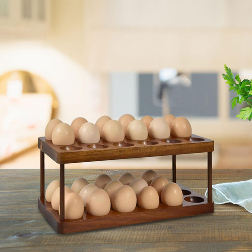 Soporte De Huevo De Madera 2 Capa Sostiene 36 Huevos Frescos