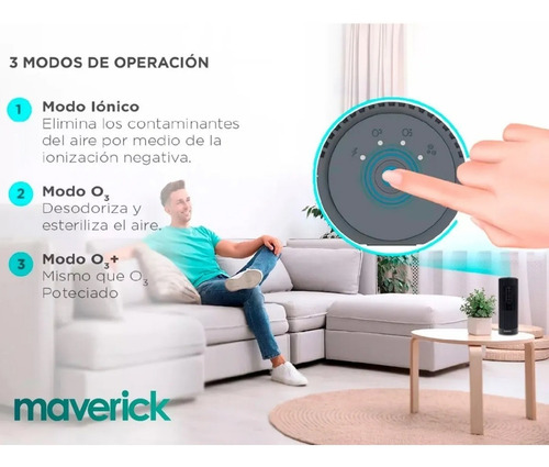 Imagen 5 de 8 de Ozonizador Ionizador Aire Antibacterial Purificador Maverick