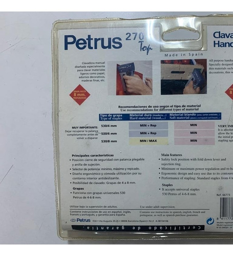 Clavadora Manual Petrus 270 Broches 4-6 Y 8 Mm