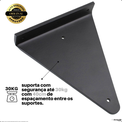 20cm - Mão Francesa Cantoneira Preta Reforçada - Rio Design99 - Ferro Aço Suporte Para Prateleira Resistente Industrial Prateleira Madeira Bancada Estante Triangular S47