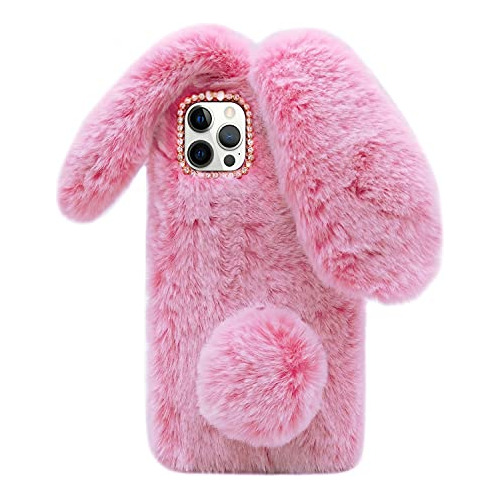 Funda Para iPhone 14 Pro Max Dark Rosa Peluche Rabbit Fur-02