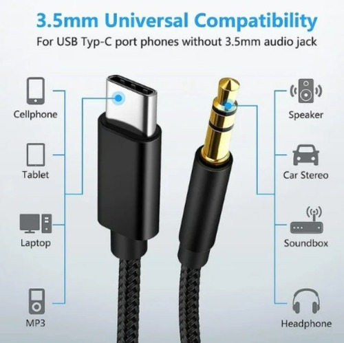 Cable Auxiliar 3.5 A Entrada Tipo C Envio Gratis