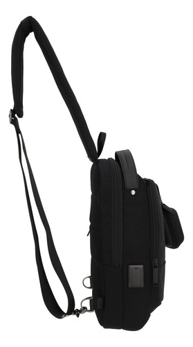 Mochila Cruzada Pechera Crossbody Airpack Nomad Elegance Color Negro Diseño De La Tela Lisa
