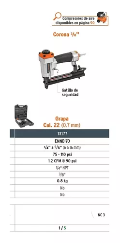 Engrapadora neumatica calibre 22, 0.7 mm