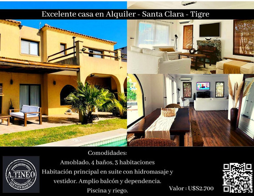 Imagen 1 de 17 de Excelente Casa En Alquiler - Santa Clara - Tigre