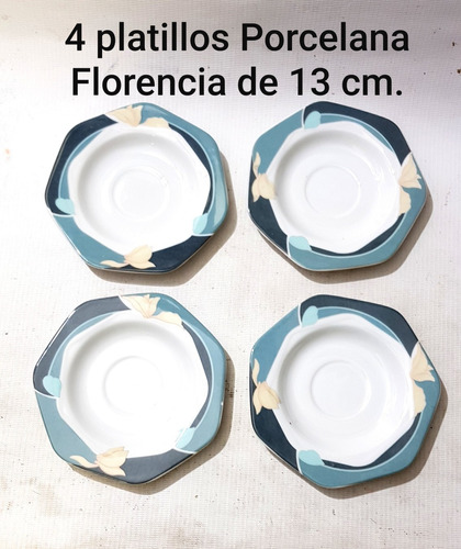 4 Platillos De Porcelana Florencia Chile, 13 Cm. Buen Estado