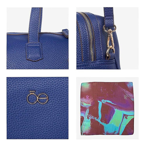 Cloe - Bolso Satchel Clásica Con Mascada Para Mujer Azul Marino Liso