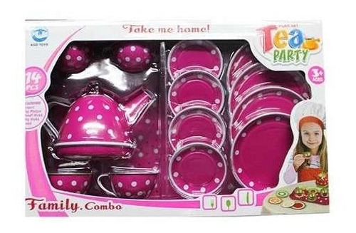 Set Loza Juego Te Metal 14pcs Niña 2020abc Vajilla Infantil