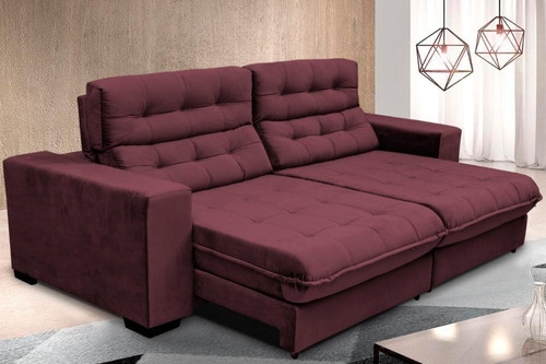 Sofá Retrátil e Reclinável 2,70m Molas Ensacadas Pillow Top Suede New Califórnia Vinho