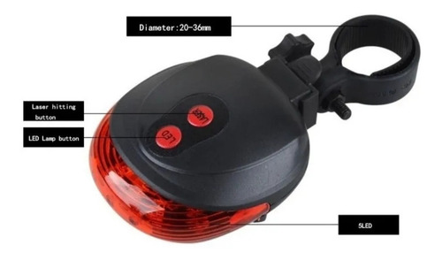 Imagen 2 de 4 de Luz Bicicleta Trasera 2 Laser 5led Y 7 Funciones