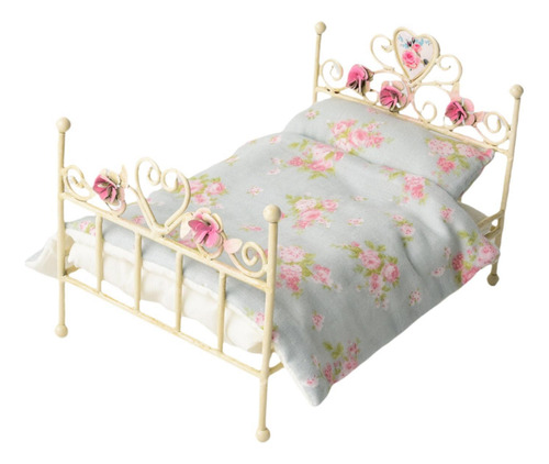 1: 12 Cama Europea En Miniatura, Mini Ropa De Cama Floral