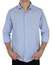 Comprar Camisa Social Masculina Ogochi Ml Essencial Slim Azul - 0015