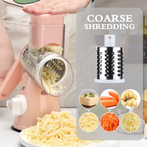 Rallador De Queso Con Asa, Máquina Rebanadora De Cocina, Tri Rosado