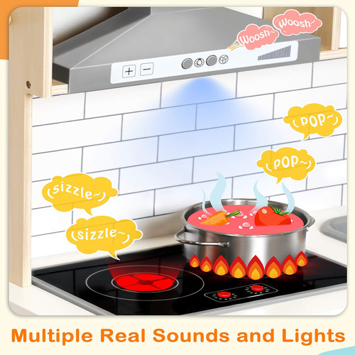 Juego Cocina Madera Chef Niños Luces Sonidos Accesorios 18 Color