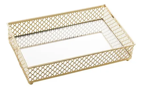 Bandeja Lyor Barcelona De Metal Dourada 21cm X 13cm X 5cm