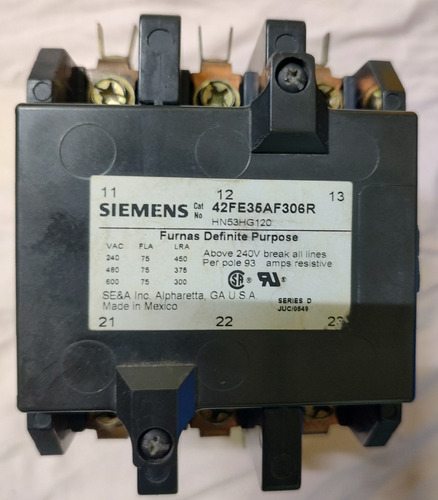 Contactor. Siemens. 42fe35af306r. 75 Amperes. Control 120 V.