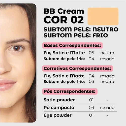 Base Maquiagem BB Cream Vizzela Fps 30 Uva/Uvb 10 Em 1 Tom 02