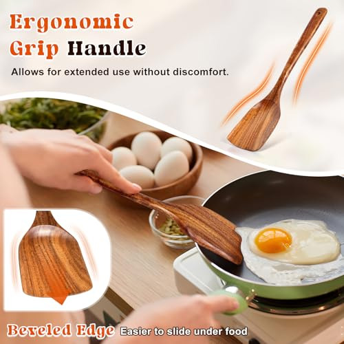 2 Espátulas De Madera Para Cocinar, Set De Espátula Sólida Y