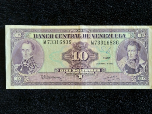 Billete Venezuela 10 Bolivares 1992
