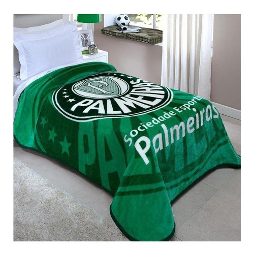 Cobertor Corttex Palmeiras cor verde com design estampado de 200cm x 150cm