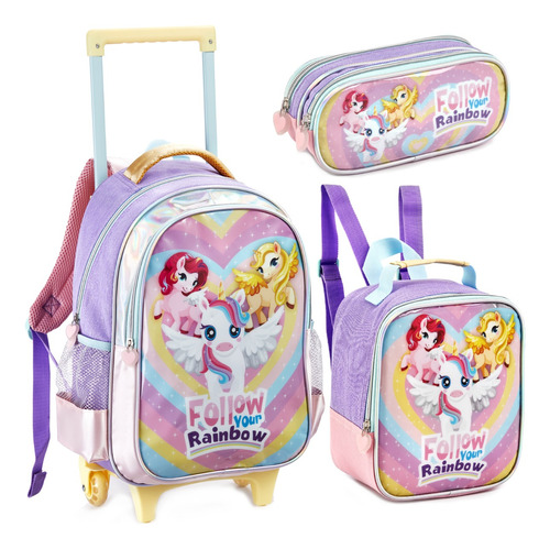 Kit Mochila Unicórnio Infantil Com Rodinhas Lançamento 2020