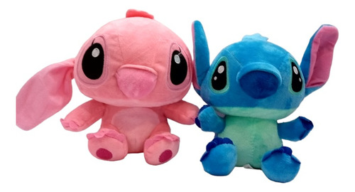 Promo 2 Peluches Stitch +ángel Rosa Tela Plush 