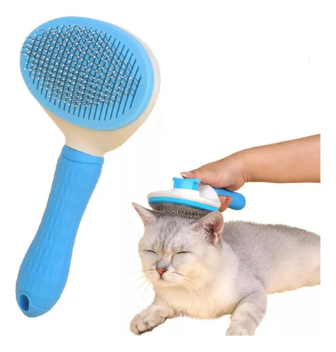 Rasqueadeira Magica Tira Pelos Pet Com Botão Auto Limpante Cor Azul