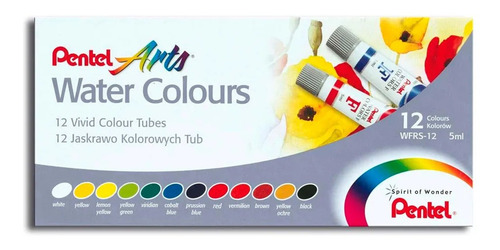Tinta Aquarela Pentel Arts Water Colours Com 12 Cores