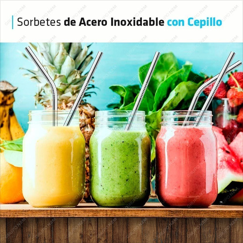 Imagen 4 de 10 de Bombilla Sorbete X 2 Acero Inoxidable Con Cepillo Limpiador